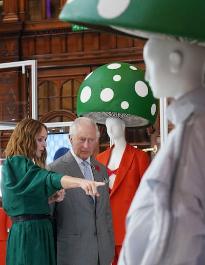 King Charles III (then Prince of Wales) with Stella McCartney at the Cop26 summit in 2021. AFP