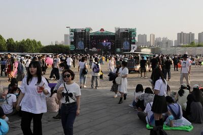 People attend the Strawberry Music Festival during Labour Day holiday in Wuhan, Hubei Province, China May 1, 2021. REUTERS/Tingshu Wang