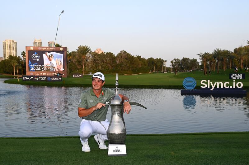 Viktor Hovland after winning the Slync.io Dubai Desert Classic. Getty