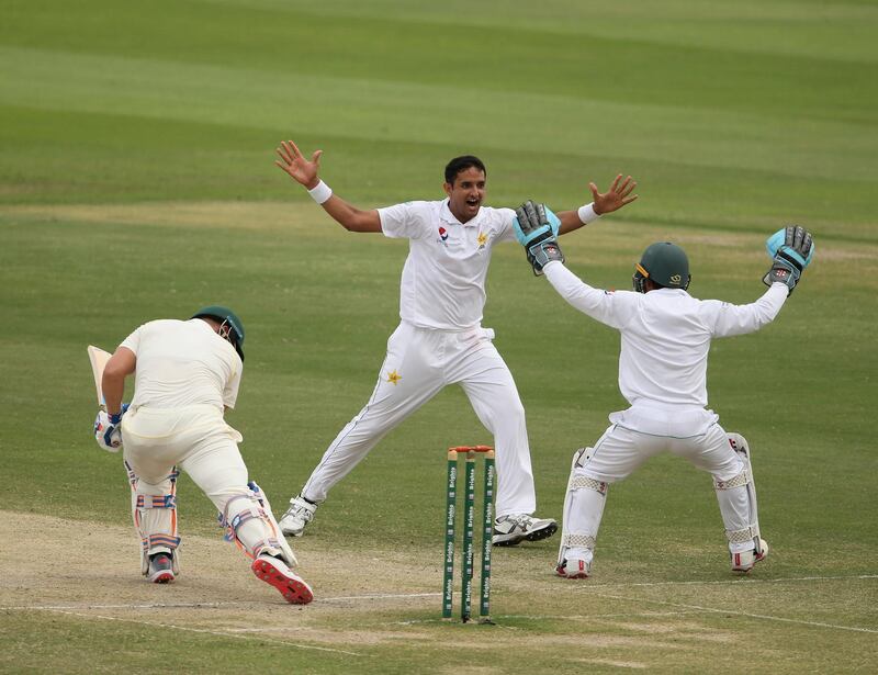 Abbas celebrates after dismissing Finch. Getty Images