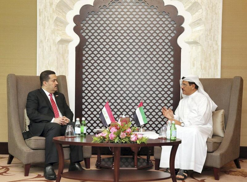 UAE Minister of Economy Sultan Mansoori (right) and Iraq's Minister of Industry and Minerals Mohamed Al-Sudani (left) created a joint business council to look at ways to boost investment and trade. Courteousy UAE Ministry of Economy