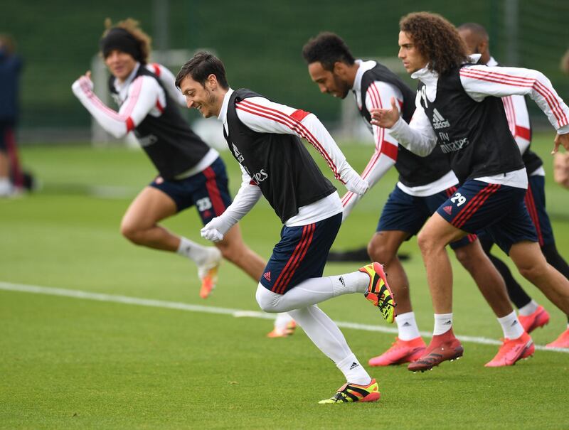 ST ALBANS, ENGLAND - JUNE 05: Mesut Ozil of Arsenal during a training session at London Colney on June 05, 2020 in St Albans, England. (Photo by Stuart MacFarlane/Arsenal FC via Getty Images)