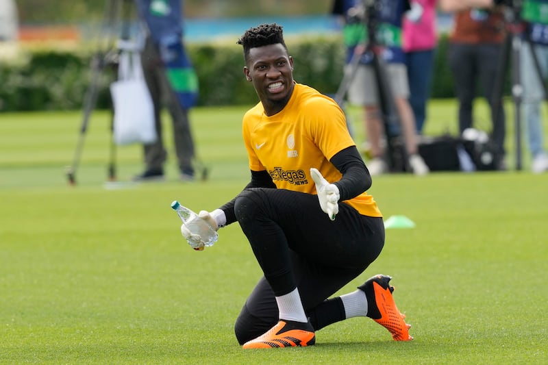 Inter Milan's goalkeeper Andre Onana during training. AP