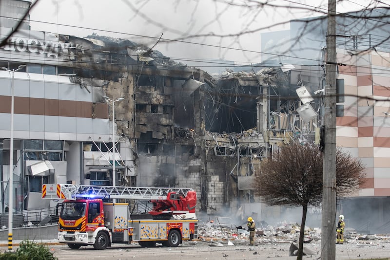 The strikes damaged a shopping mall in Dnipro. EPA