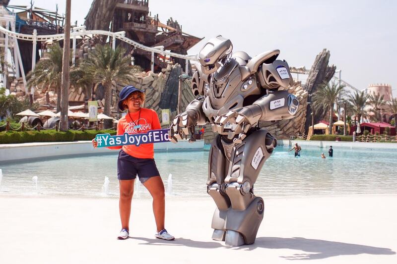 Titan the Robot, one of the world’s best-known celebrity robots, is bringing the joy to Yas Island this Eid. Titan is spotted at Yas Waterworld. Courtesy Yas Island