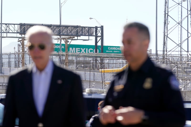 Mr Biden at the US-Mexico border. AP