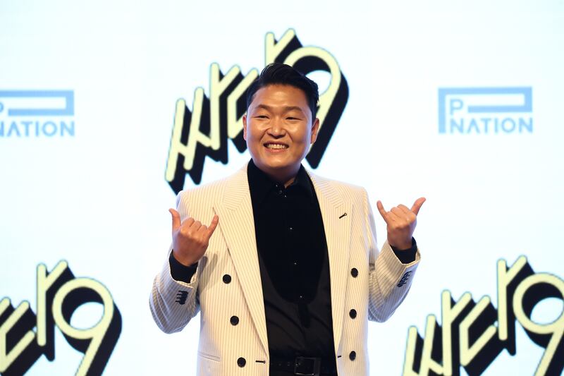 Psy at the press conference for his new album 'Psy 9th' at Fairmont Ambassador Hotel on April 29, 2022, in Seoul. Getty Images