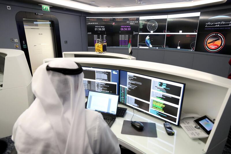 Dubai, United Arab Emirates - Reporter: Sarwat Nasir. News. Space. Ahmed Wali, senior engineer satellite operations looks at the data in mission control. Visit to MBRSC ground station for upcoming Mars orbit insertion. Dubai. Thursday, January 28th, 2021. Chris Whiteoak / The National