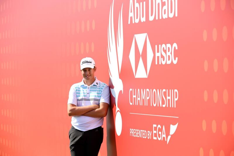 ABU DHABI, UNITED ARAB EMIRATES - JANUARY 14: Josh Hill of England poses for a photo on the eighteenth during a practice round ahead of the Abu Dhabi HSBC Championship at Abu Dhabi Golf Club on January 14, 2020 in Abu Dhabi, United Arab Emirates. (Photo by Ross Kinnaird/Getty Images)