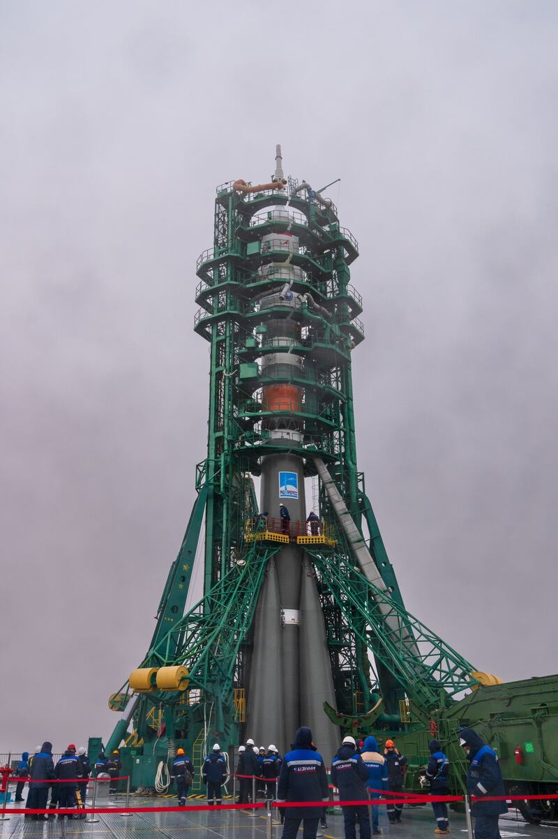 A Russian Soyuz rocket carried the crew to the ISS.