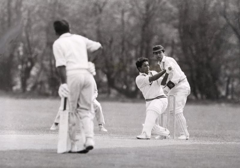 29 Apr1962:  Hanif Mohammad, Pakistan's opening bat seen during the opening match of their tour of England against the Indian Gymkhana club at Osterley. Hanif went on to score 102.  Mandatory Credit: Allsport Hulton/Archive