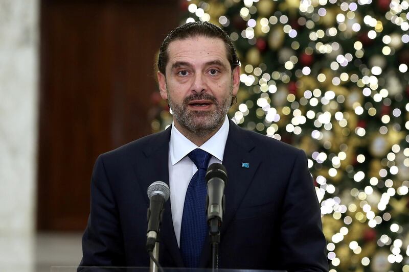 Lebanese Prime Minister-designate Saad al-Hariri speaks at the presidential palace in Baabda, Lebanon December 9, 2020. Dalati Nohra/Handout via REUTERS ATTENTION EDITORS - THIS IMAGE WAS PROVIDED BY A THIRD PARTY