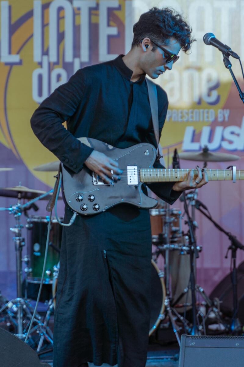 +Aziz playing at a music festival in Louisiana in 2019. Keone Glover