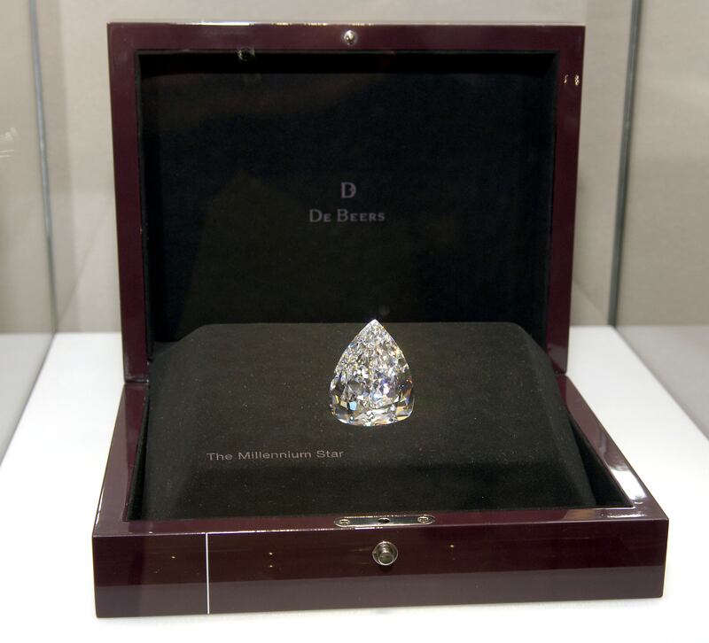 The Millennium Star is a diamond owned by De Beers, and is insured for £100,000,000. It was discovered in the Democratic Republic of Congo, at the time known as Zaire, in 1990. Getty Images