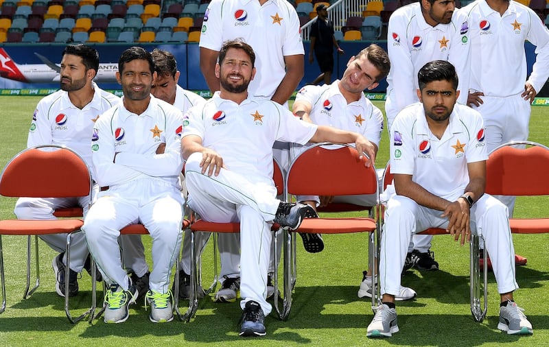 The Pakistan team prepare for their team photo. Getty