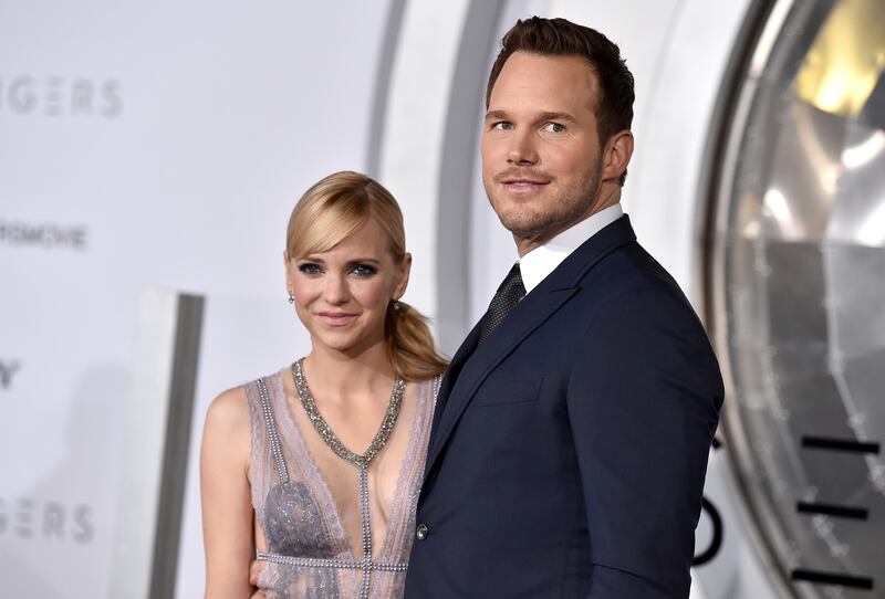 FILE- In this Dec. 14, 2016, file photo, Chris Pratt, right, and Anna Faris arrive at the Los Angeles premiere of "Passengers"at the Village Theatre Westwood. Pratt and Faris have announced they are separating after eight years of marriage. The actors announced their breakup on social media Sunday, Aug. 6, 2017, in a joint statement confirmed by Prattâ€™s publicist. (Photo by Jordan Strauss/Invision/AP, File)