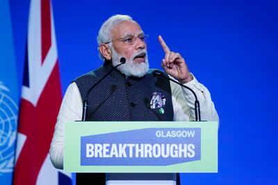 India's Prime Minister Narendra Modi used the summit to announce a 2070 target for his country to achieve net-zero emissions. AP