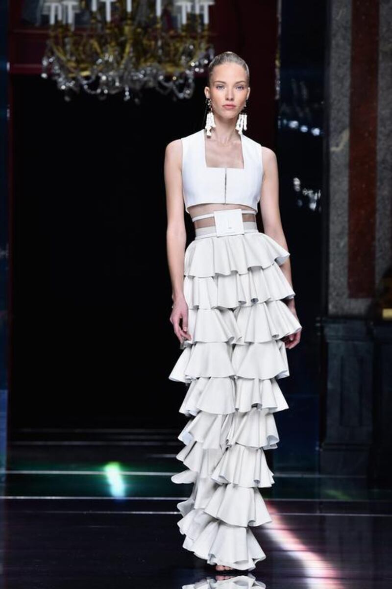 PARIS, FRANCE - OCTOBER 01:  A model walks the runway during the Balmain show as part of the Paris Fashion Week Womenswear Spring/Summer 2016 on October 1, 2015 in Paris, France.  (Photo by Pascal Le Segretain/Getty Images)