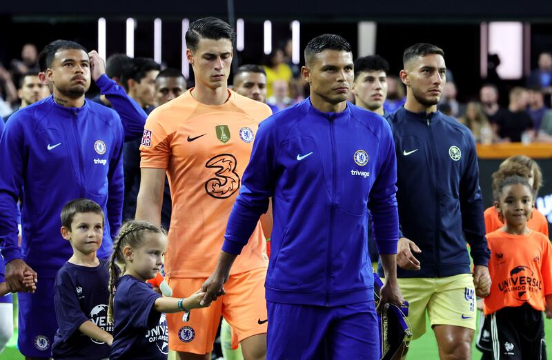 Thiago Silva leads Chelsea on to the pitch for the pre-season friendly against Club America. AFP
