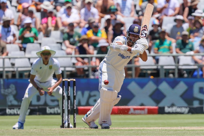 Yashasvi Jaiswal of India on his way to a score of 28 off 23 balls on the second day of the second Test against South Africa at Newlands, Cape Town, on Thursday, January 4, 2024. The tourists won the game by seven wickets to square the two-match series at one win apiece. AP