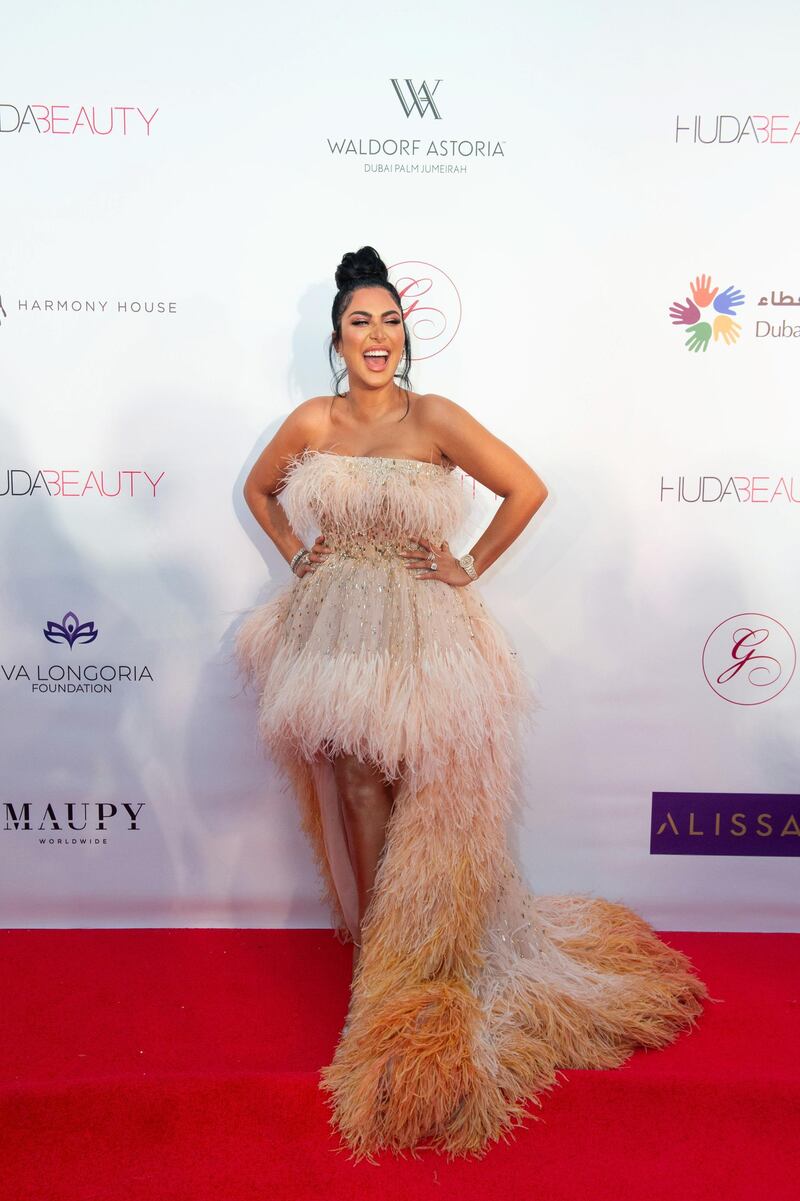 Huda Kattan at the Global Gift Gala, at the Waldorf Astoria Dubai Palm Jumeirah, Dubai on Tuesday, December 17. Courtesy Faux Consultancy