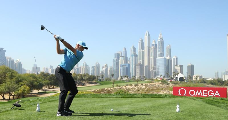Sergio Garcia tees-off on the eighth during Day 1 of the Omega Dubai Desert Classic on Thursday, January 28. Getty