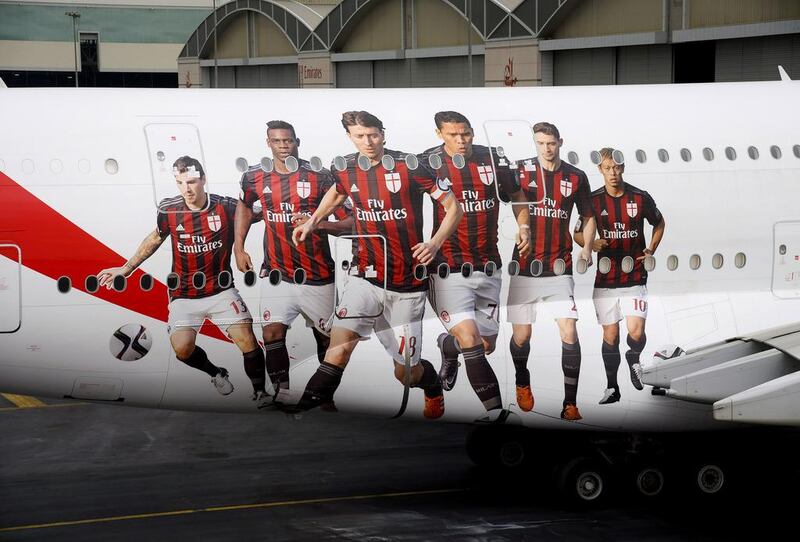 AC Milan players feature on a new Emirates livery. Courtesy Emirates