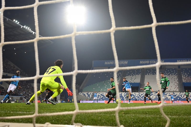 Napoli's Khvicha Kvaratskhelia scores on Friday. AP