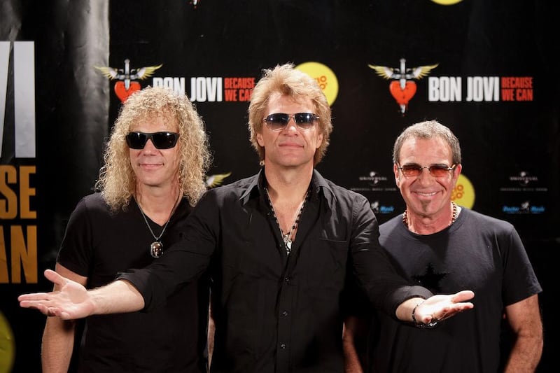 David Bryan, Jon Bon Jovi and Tico Torres of Bon Jovi attend a photocall, before playing live on stage, at Estadio Vicente Calderon on June 27, 2013 in Madrid, Spain. Pablo Blazquez Dominguez / Getty Images