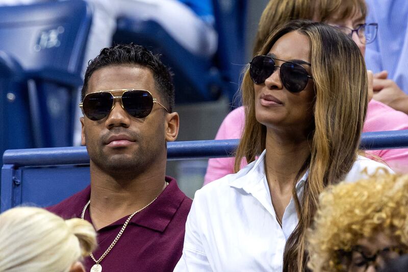 NFL quarterback Russell Wilson with his wife - singer Ciara -  at the US Open match between Serena Williams and Ajla Tomljanovic in New York on Friday, September 2, 2022. AFP