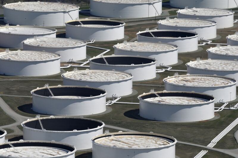 Crude oil tanks at the Cushing storage centre in Oklahoma. Reuters