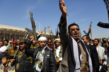 Houthis at a gathering in Sanaa. EPA