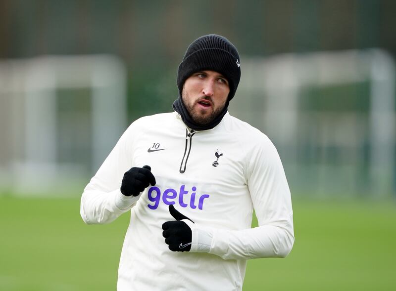 Tottenham Hotspur's Harry Kane during a training session. PA