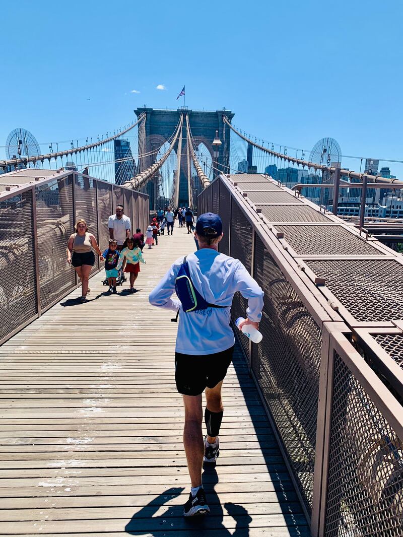 Since reaching New York, he has joined a select club of about 300 people to have run from coast to coast across the US. He ran between 50 and 58km each day, with 19 days of running and just two rest days. Photo: Nick Ashill