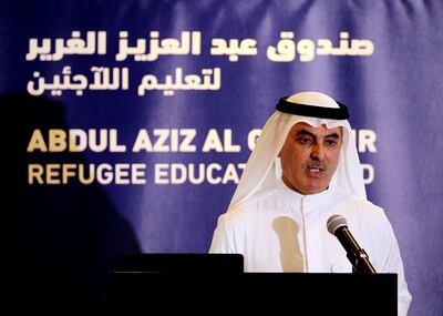 Dubai, September, 17, 2018: Abdul Aziz Al Ghurair, gestures during the Refugee Education Fund Press Conference in Dubai. Satish Kumar for the National/ Story by Patrick Ryan