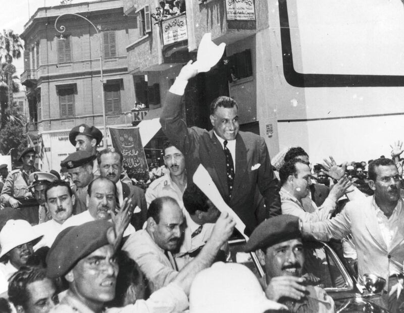 Egyptian president Gamal Abdul Nasser (1918 - 1970 ) arriving back in Cairo from Alexandria following his announcement that he had 'taken over' the Suez Canal Company (Nationalised).  Original Publication: People Disc - HH0267   (Photo by Keystone/Getty Images)