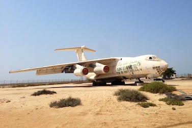 The Ilyushin IL 76 cargo plane, now apparently being used as an advertising billboard, at the old Umm Al Quwain airfield. John Dennehy / The National