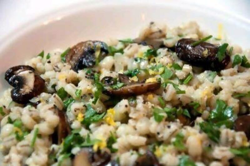 Pearl barley risotto with labneh and parsley. Emily Shardlow / The National