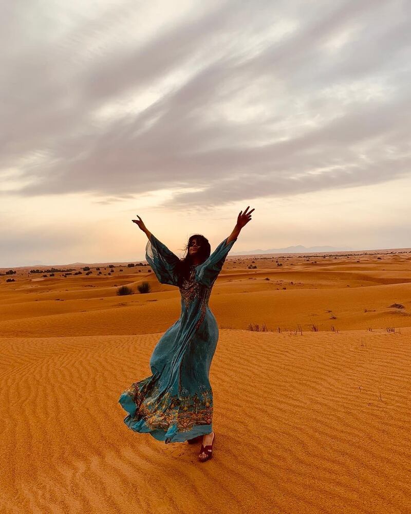 The star shared this photo on her Instagram on Sunday morning, tagging the location as 'Arabian desert' 