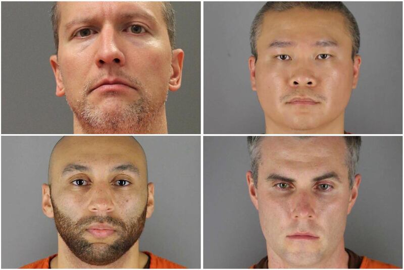 FILE PHOTO: Former Minneapolis police officers (clockwise from top left) Derek Chauvin, Tou Thao, Thomas Lane and J. Alexander Kueng poses in a combination of booking photographs from the Minnesota Department of Corrections and Hennepin County Jail in Minneapolis, Minnesota, U.S.  Minnesota Department of Corrections and Hennepin County Sheriff's Office/Handout via REUTERS/File Photo THIS IMAGE HAS BEEN SUPPLIED BY A THIRD PARTY. THIS IMAGE WAS PROCESSED BY REUTERS TO ENHANCE QUALITY, AN UNPROCESSED VERSION HAS BEEN PROVIDED SEPARATELY.