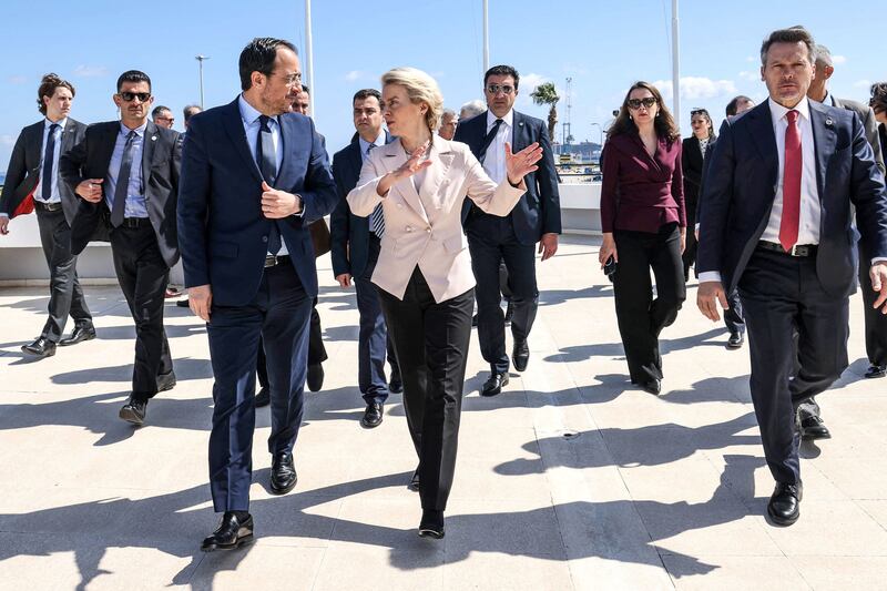 European Commission President Ursula Von der Leyen is visiting Cyprus for talks on a maritime aid corridor from the country to Gaza. AFP