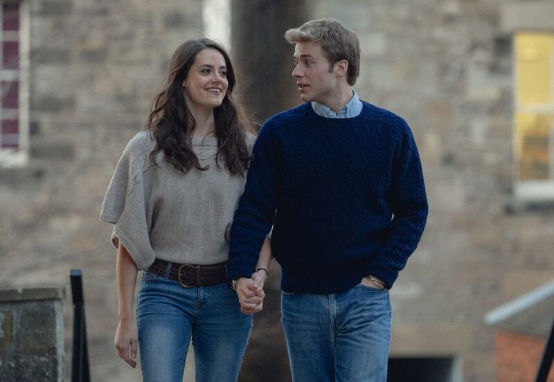 Meg Bellamy plays Kate Middleton and Ed McVey takes on the role of Prince William in the sixth season of The Crown. Photo: Netflix