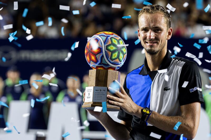 Daniil Medvedev of Russia celebrates his Los Cabos title win after defeating Cameron Norrie in the final. EPA