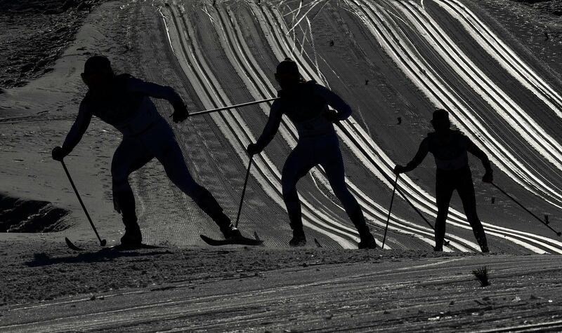 Finland's Krista Parmakoski and Kerttu Niskanen, and Teresa Stadlober of Austria in action during the Cross-Country Skiing at the 2018 Pyeongchang Winter Olympics. Toby Melville / Reuters