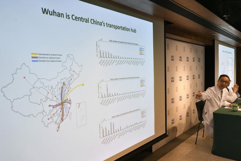 Gabriel Leung chair professor of public health medicine at the Faculty of Medicine at the University of Hong Kong, speaks about the extent of the Wuhan coronavirus outbreak in China, during a press conference in Hong Kong.  AFP