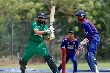 Abdul Waheed of Saudi Arabia plays a shot in the ACC Men's Premier Cup 2024 Group A match between Nepal and Saudi Arabia in Oman Cricket Stadium in Al Amerat, Muscat, Oman on 17th April 2024. Photo By: Subas Humagain for The National