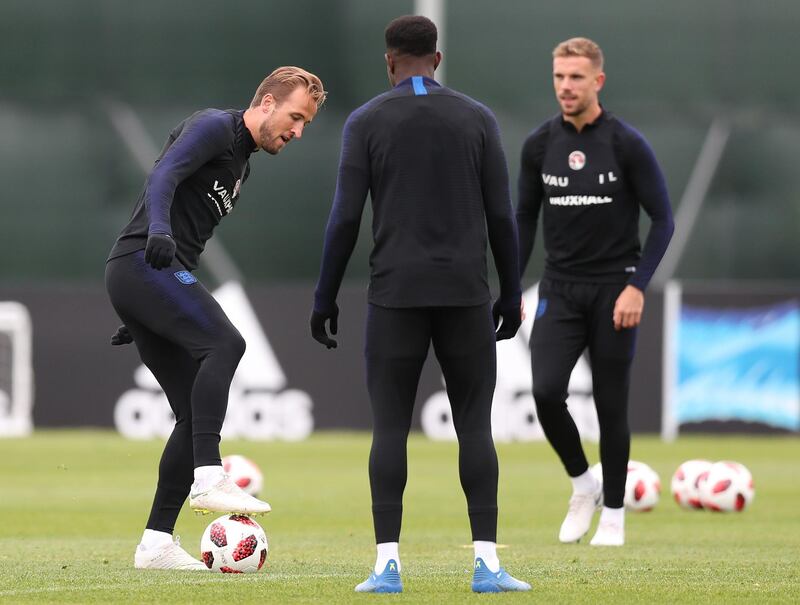 Harry Kane of England contorls the ball during the England training session at the Stadium Spartak Zelenogorsk on July 2, 2018 in Saint Petersburg, Russia.  Alex Morton / Getty Images