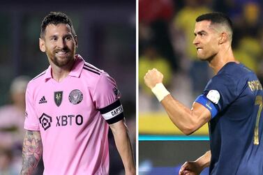 Lionel Messi for Inter Miami and Cristiano Ronaldo for Al Nassr. Photos: AFP