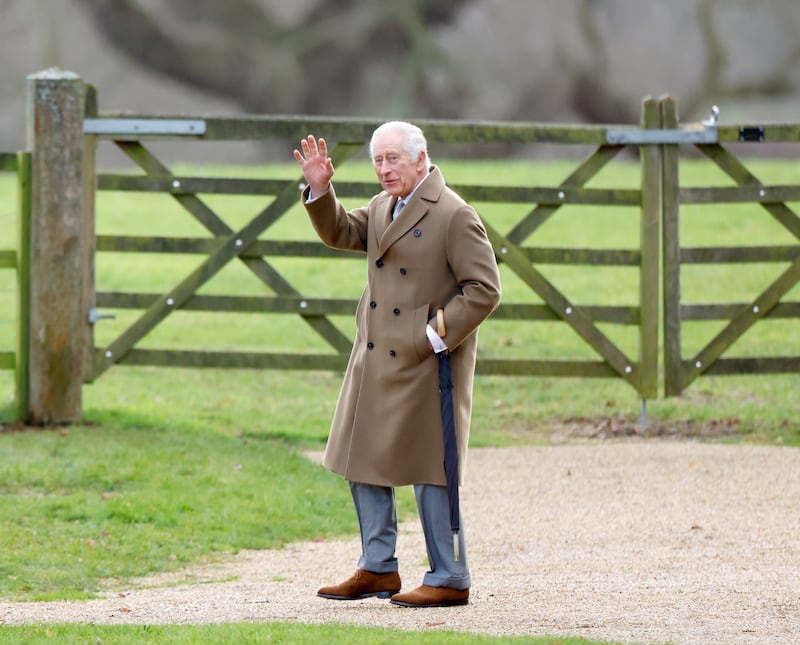 King Charles attends the Sunday service at the Church of St Mary Magdalene on the Sandringham estate in January
