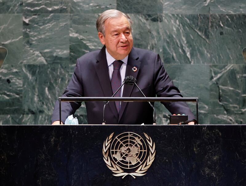 UN Secretary General Antonio Guterres speaks at a Sustainable Development Goals event. Reuters